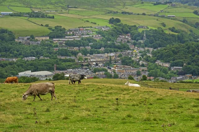A view of Todmorden from the surrounding hills of the south Pennines and upper Calder Valley