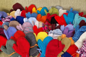 Colourful mittens knitted by the Mothers’ Union (MU) Branch at Hepworth.