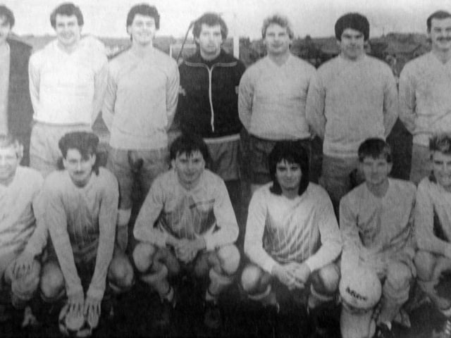 Gosport & Fareham League. Back (from left): Graham Maynard, Adrian Gittus, Richard Ford, Den Hall, Cliff Evans, Paul Tosdevin. Front: Robert Fairweather, Garry Watts, Terry Watson, Paul Boyle, John Fairweather.