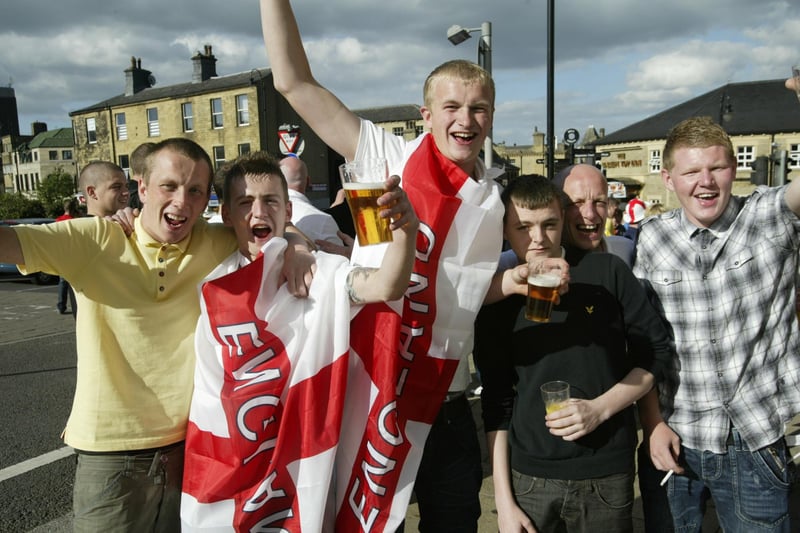 On the town for an England World Cup game. Pictured from left are Wainman, Scott, Stretch, Johnny, James and Addy