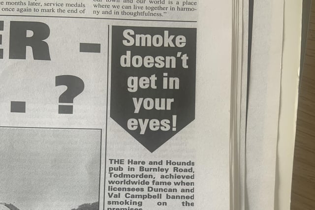 Back in 1995 the Hare and Hounds pub in Todmorden became Calderdale's first smoke-free pub.