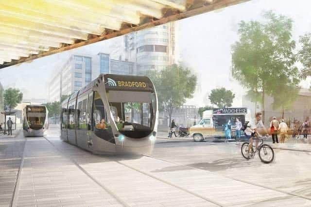 An artists impression of light rail trams for a proposed West Yorkshire mass transit scheme.