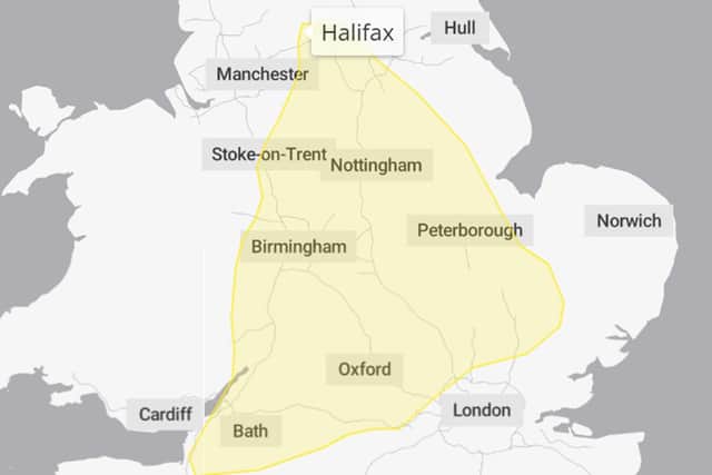 Met Office's yellow weather warning. Picture: MapTiler/OpenStreetMap contributors