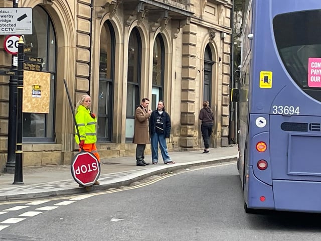 One of the actors, believed to be Jack O'Connell, in Sowerby Bridge today