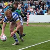 Lachlan Walmsley goes over for the first of his four tries against Whitehaven.