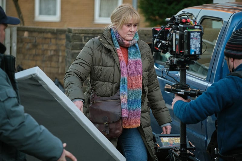 Sarah Lancashire during filming, which took place in and around Calderdale last year.