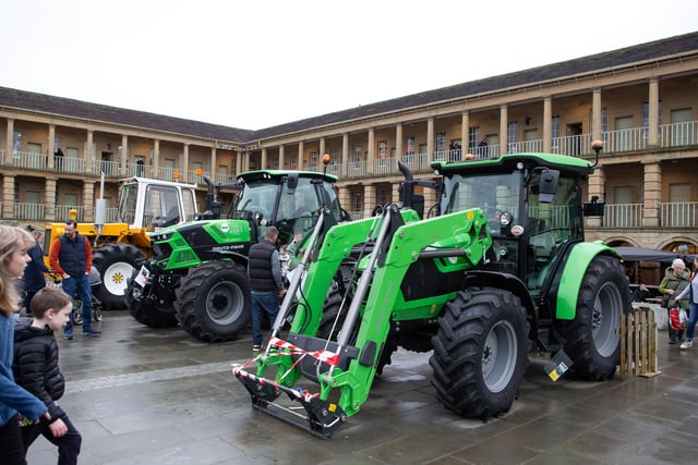 Tractors and farm vehicles in the courtyard at The Piece Hall, Halifax