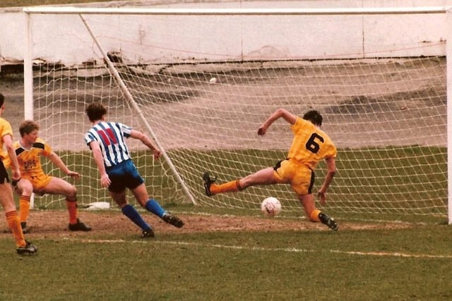 Billy Barr scores the winner for Halifax against Darlington, March 27, 1989