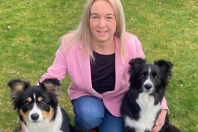 Sarah McConnachie with her Border Collies, Gyp and Islay who will compete this weekend.