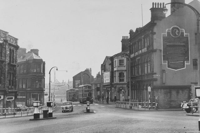 Looking down Broad Street, Halifax, where a number of changes have taken place since 1961.