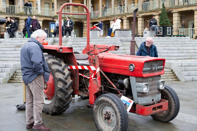 Tractors and farm vehicles in the courtyard at The Piece Hall, Halifax