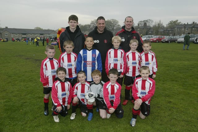 Picture taken at the Crossley Mini soccer tournament at Illingworth Sports and Social club in 2008. Members of the Crossley Swifts under 8's from the left are: back - Karl Joyce, Mick Gavan, and Paul Butterfield. Centre - Euan Geleziunas, Jonathan Howell, Tyler Dupree, Niall Armstrong, Matthew Gavan and Mason Butterfield. Front - Max Halsworth, Connor Richardson, Thomas Garland, Jamie Sykes and Keiran Hill.