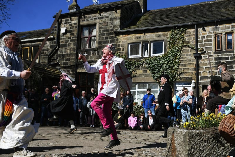 Heptonstall Pace Egg Play, a traditional Mumming Play performed in Heptonstall's Weavers Square on Good Friday.
