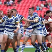 Halifax Panthers celebrate Brandon Moore's try in the 1895 Cup Final at Wembley last season. New head coach Liam Finn believes they are set for a 'big test' in the new-look competition for 2024, where the priority is reaching the Championship play-offs. (Photo: Simon Hall).