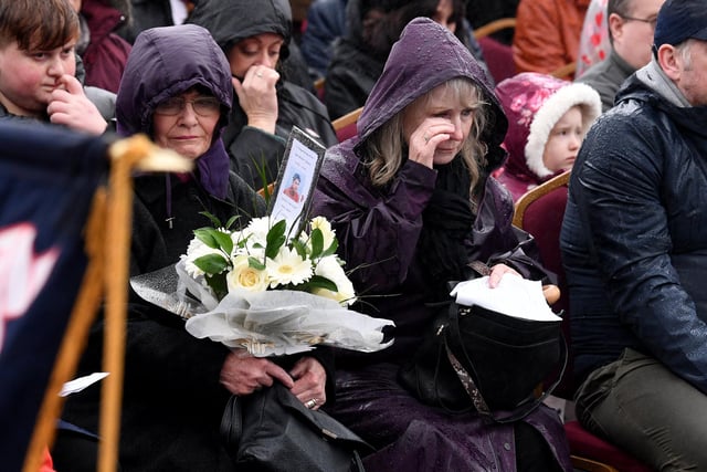 Mo Norton (right), the sister of Terence Griffin who died in the bombing, pictured at the service.