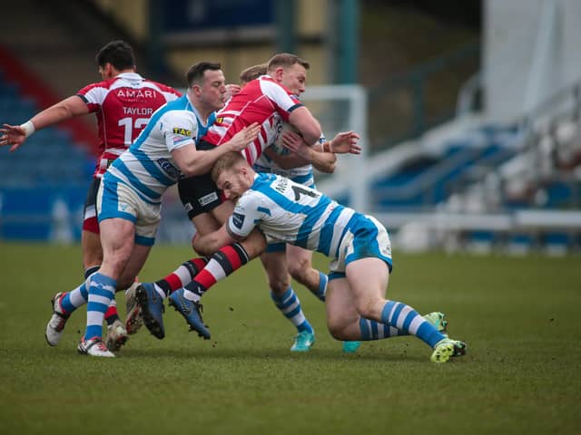 Despite a second half rally which saw tries from Greg Eden, his second of the game, James Woodburn-Hall and Ben Tibbs, Fax were defeated 24-20 at Boundary Park, leaving their 1895 Cup dreams hanging by a thread. (Photo by Simon Hall).