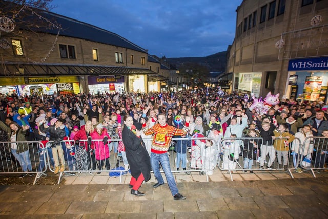 Halifax Christmas lights switch-on at The Woolshops. Pulse Breakfast presenters Rosie Madison and Danny Mylo with the crowd in 2018
