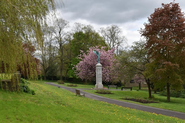 Cenotaph and Cherry Blossom in Brighouse by Mike Halliwell