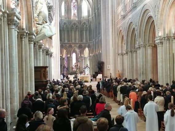 Bayeux Cathedral in Normandy on All Saints Day 2023.