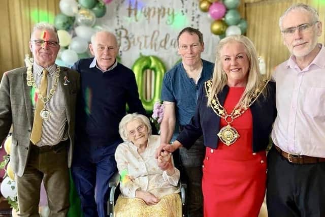 Eve celebrating a birthday at Lee Mount Care Home