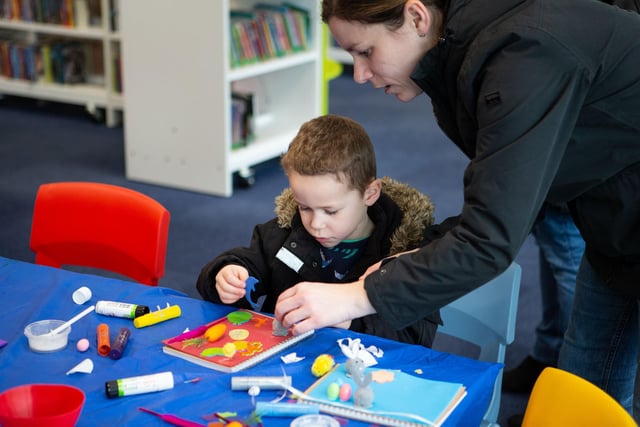 Kids doing Anne Lister-themed crafts at Halifax Central Library