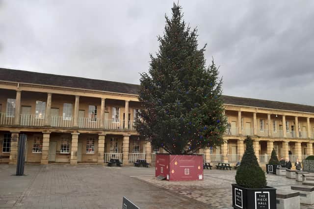 The new tree is all ready for Christmas in Halifax's Piece Hall