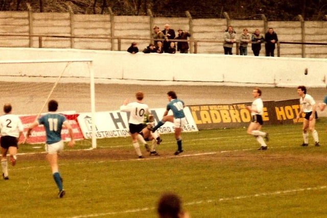 Town v Hereford, May 3, 1985. David McNiven opens the scoring.