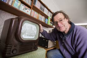 Keith Wevill with his 1953 Bush TV22 television.