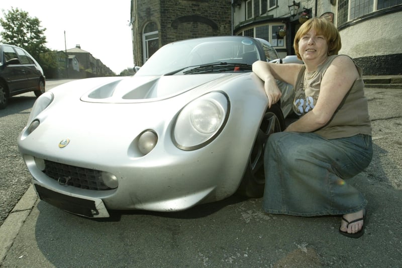 Landlady of the Rose and Crown Lynn Durrans with the Lotus Elise back in 2003.