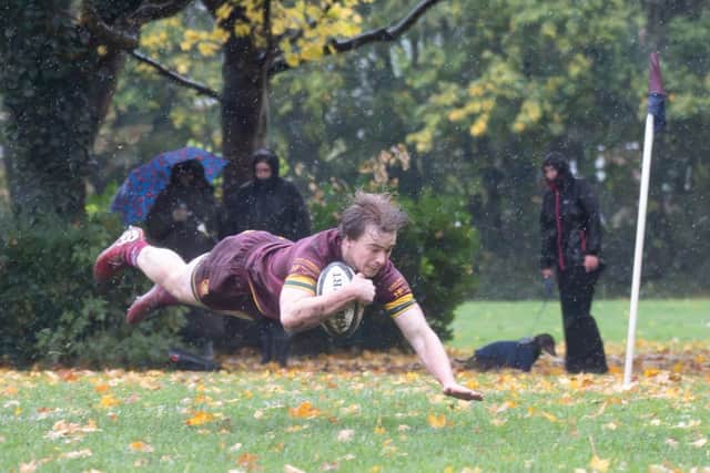 Jack Bruce dives over to score. Pic: Bev Clough