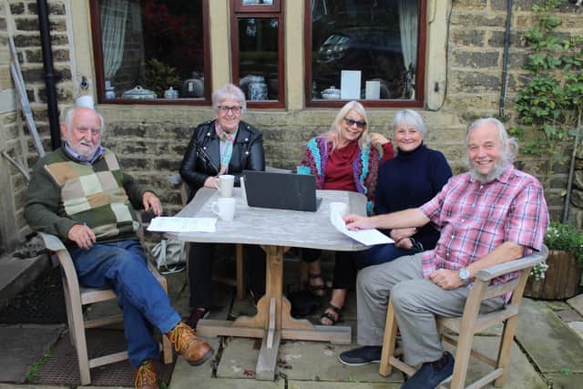 Committee members of Hebden Bridge and District Old People's Welfare Committee, from left to right: Tom Greenwood, Councillor Valerie Taylor of Hebden Royd Town Council, Marguerite Eccles, Councillor Sue Slater of Heptonstall Parish Council and Chairman, and Nick Wilding, the Secretary.