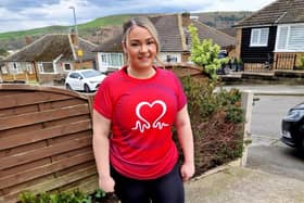 Michaela Flaherty in her British Heart Foundation top for the London Marathon