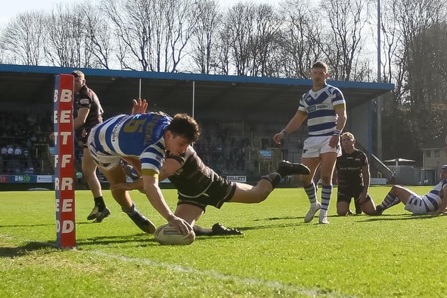 13. Action from Halifax Panthers’ win over Barrow Raiders at The Shay, on Sunday, April 2, in the fourth round of the Challenge Cup. (Photo credit: Simon Hall)