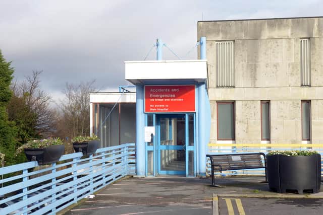 One of the entrances to the Accident and Emergency Department at  Huddersfield Royal Infirmary