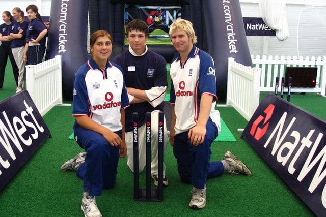 Illingworth CC Under 17 Captain, Veryan Brooksby (centre) With Matthew Hoggard and Jenny Dunn in 2004. Veryan was the only Yorkshire representative out of 24 finalists at the NatWest Speed Stars Fast Bowling Competition held at Lord’s Cricket Ground in London.
