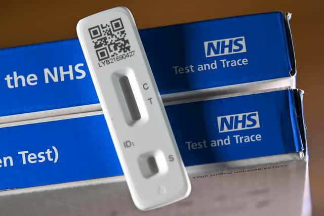 Generic image showing a Covid-19 Lateral Flow (LFT) self-test kit, containing a SARS-CoV-2 Antigen Rapid Test. Photo by Justin TALLIS /AFP via Getty Images