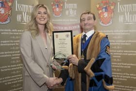 Award-winning butcher Helena Akroyd with Chris Wood, Master of The Worshipful Company of Butchers
