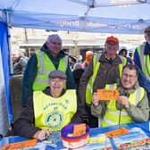 Rotary Club of Hebden Bridge, selling tickets at this year's Duck Race. From the left, Danny Mollan, Nigel Robinson, Peter Lord, Mike Tull, Stephen Edwards and Dick Holborow.