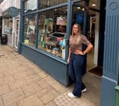 Owner Michelle Dodds outside her homeware shop Bean and Bemble in Hebden Bridge