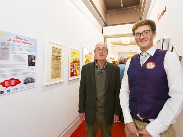 Bankfield Museum exhibition opening - A Magical Couple of Hours - A Celebration of Pantomime. Dave Russell, secretary of the Friends of the Victoria Theatre, left, and Calderdale Museums curator Eli Dawson