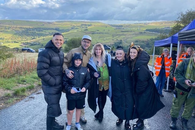 Lucy Mather shared this snap of her son with the cast of TV show Brassic, including former Coronation Street star Michelle Keegan