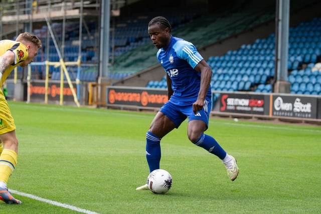 Actions from FC Halifax town v Southend at the Shay. Pictured is Millenic Alli