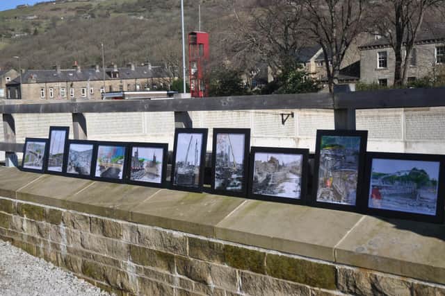 Some of the artwork, telling Mytholmroyd’s flood works story, collected in the village