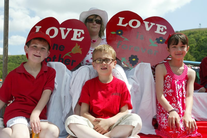 Halifax Gala 2009. Pictured on the West Vale Baptist church float (from front left) are:- Joel Whitaker, 10, Zach Whitaker, seven,
Elin Ha, nine, and Sally Whitaker