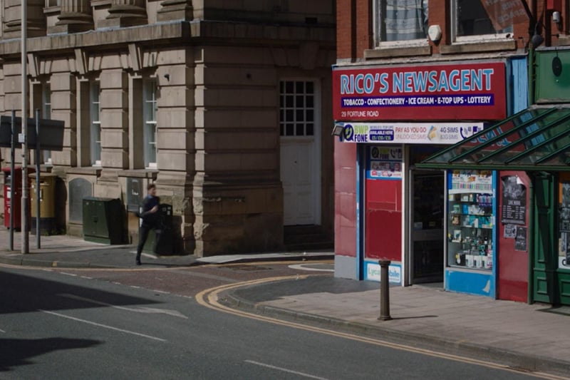 Deansgate One Stop Shop in Bolton was used as Rico's Newsagent, where Tommy Lee Royce changed into his cycling disguise at the end of episode four. Picture: BBC