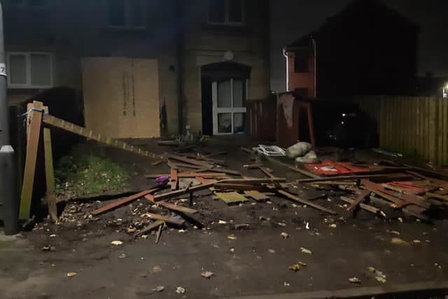 A car rammed into the house on Bracewell Drive in Lee Mount last night