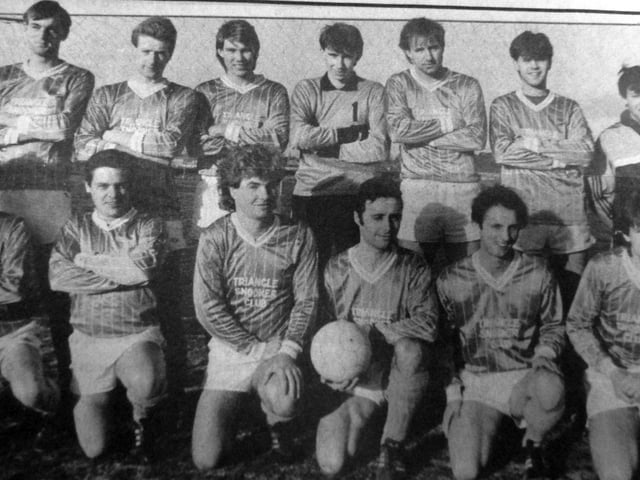 Gosport Sunday League. Back (from left): John Synes, John Wickham, Mike Wakefield, Paul Beckett, Alan Pumfrey, Chris Arkell. Front: Mark Hecken, Dave Williams, Tim West, Melvin Brown, Paul Davies