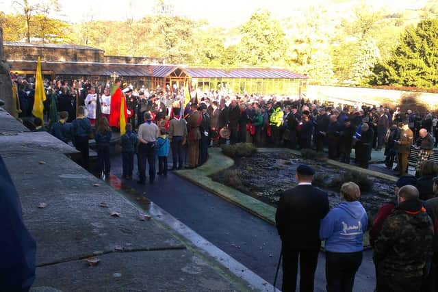 Canon Owen Page taking the service of remembrance at Todmorden Garden of Remembrance last year