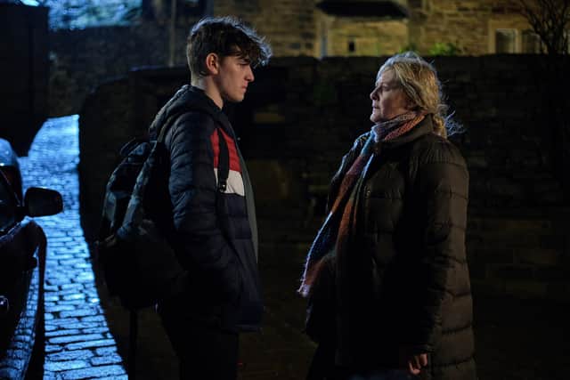 Ryan Cawood (RHYS CONNAH) & Catherine Cawood (SARAH LANCASHIRE). Picture: BBC/Lookout Point/Matt Squire