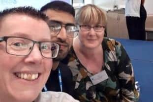 Tracey Thompson – DFN Project SEARCH job coach, Amanda Mckie and Toseef Ahmed at the recent Nursing and Midwifery Conference at Huddersfield Uni